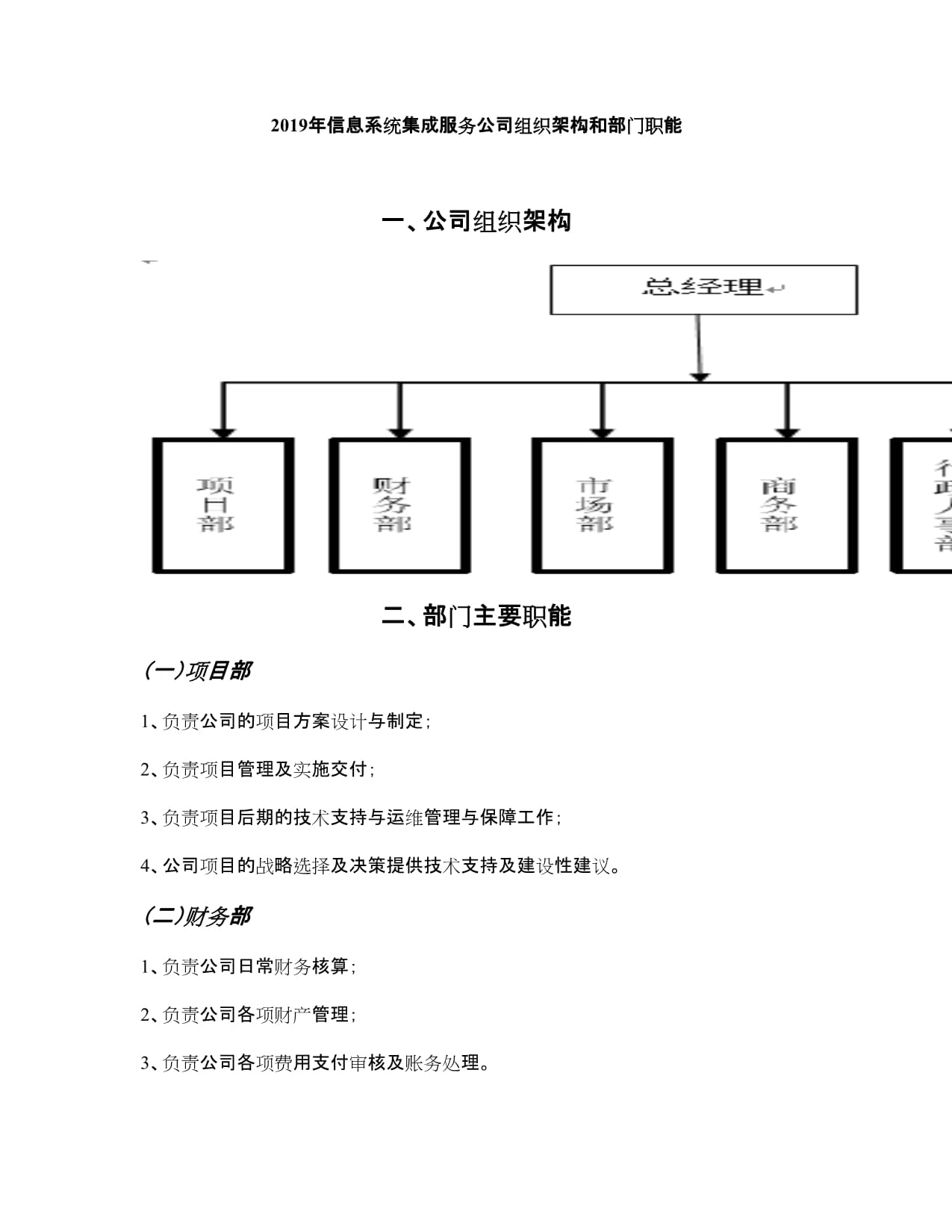 2019年信息系統集成服務公司組織架構與部門職能解析